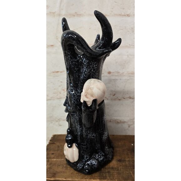 14" Black Spooky Ceramic Halloween Tree Figurine Skull Pumpkins Tombstone Decor - Picture 4 of 8